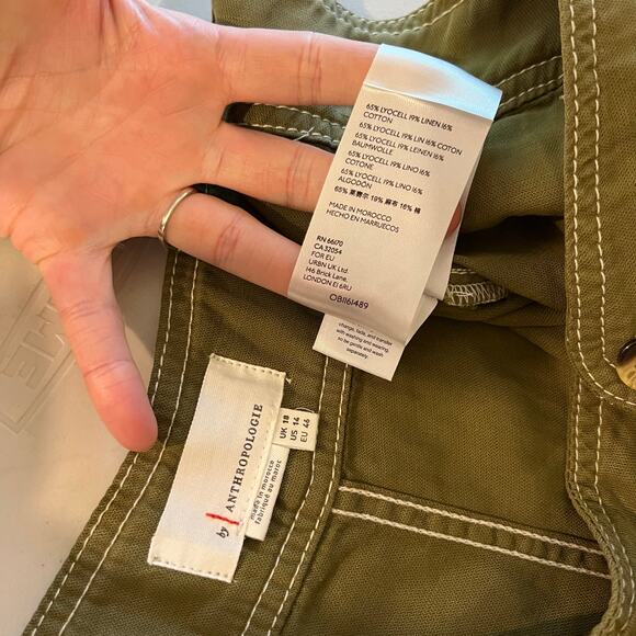 Anthropologie Green Linen Jackson Tapered Utility Pants Size 14 - Picture 5 of 16